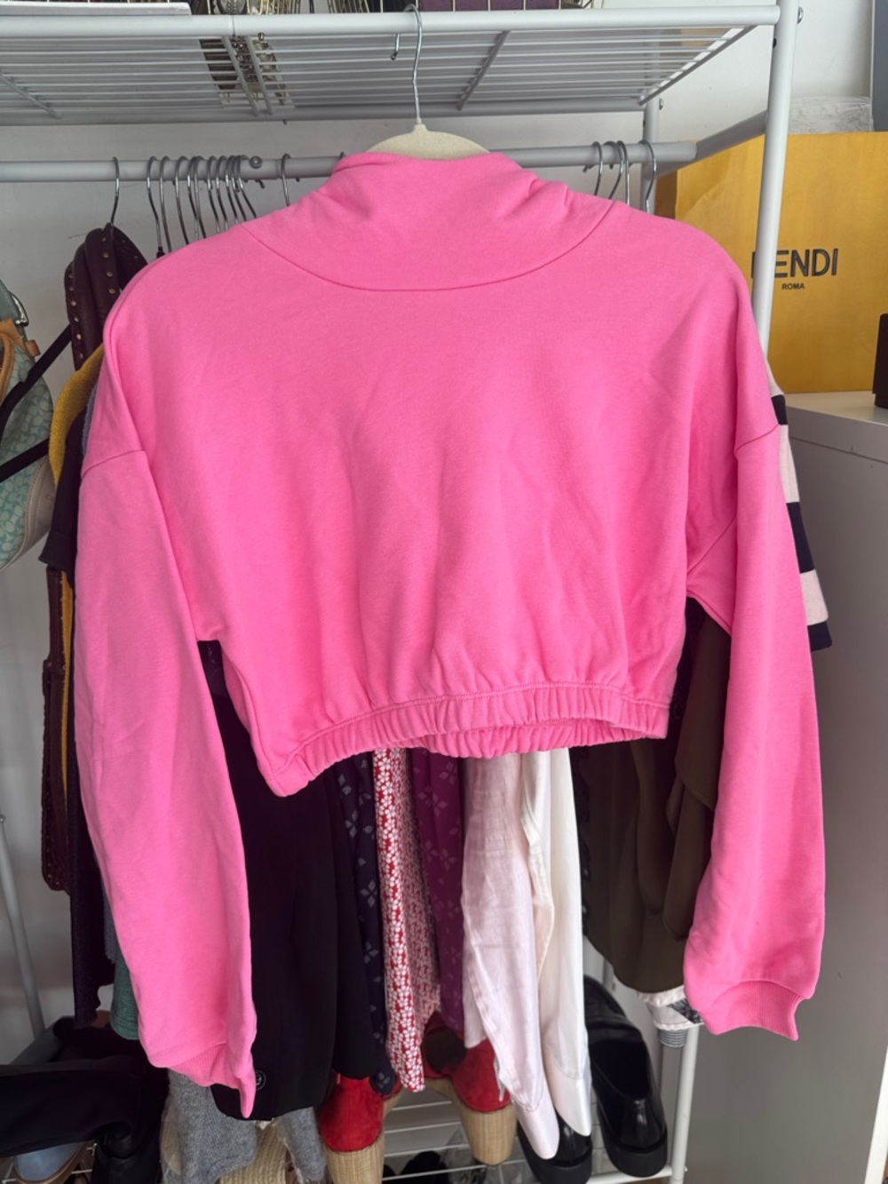 naked wardrobe Bright Pink Cropped Hoodie Sweatshirt